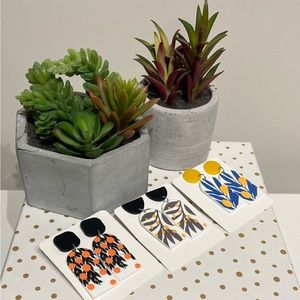 Set of 3, Acrylic, Citrus Fruit Geometric Earrings, Orange, Lemon, Mango